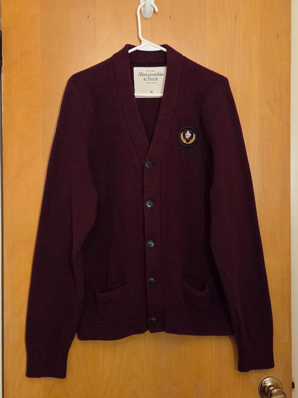 VTG Abercrombie & Fitch Mens XL Varsity Y2K Letterman Muscle Cut Cardigan Red